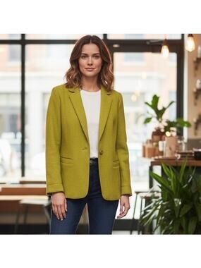 Mayerline Brussels Virgin Wool Chartreuse Blazer Size 42 EU